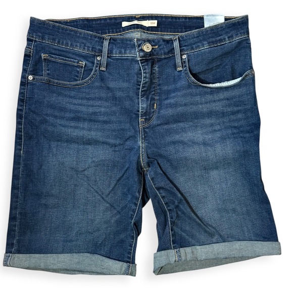 Levi's Womens Bermuda Denim Shorts Size 18W Blue Cuffed Stretch Plus - Picture 1 of 4